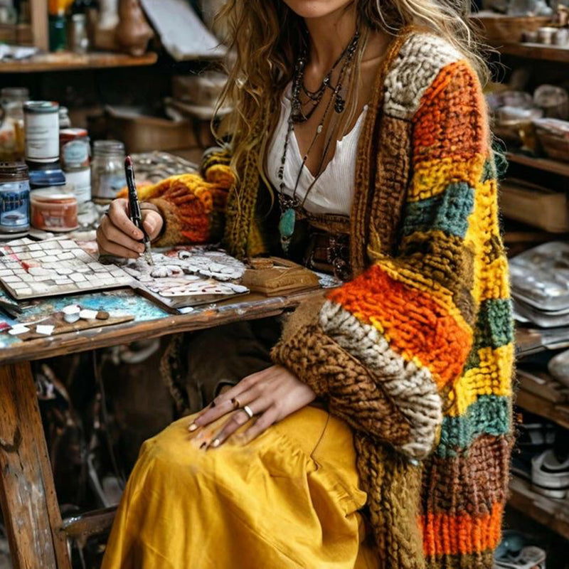 Cotton Orange Teal Yellow Cardigan