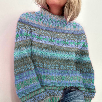 Iceland Sweater Christmas Jacquard Breast Cancer Contrast Turtleneck Sweater elevenforest