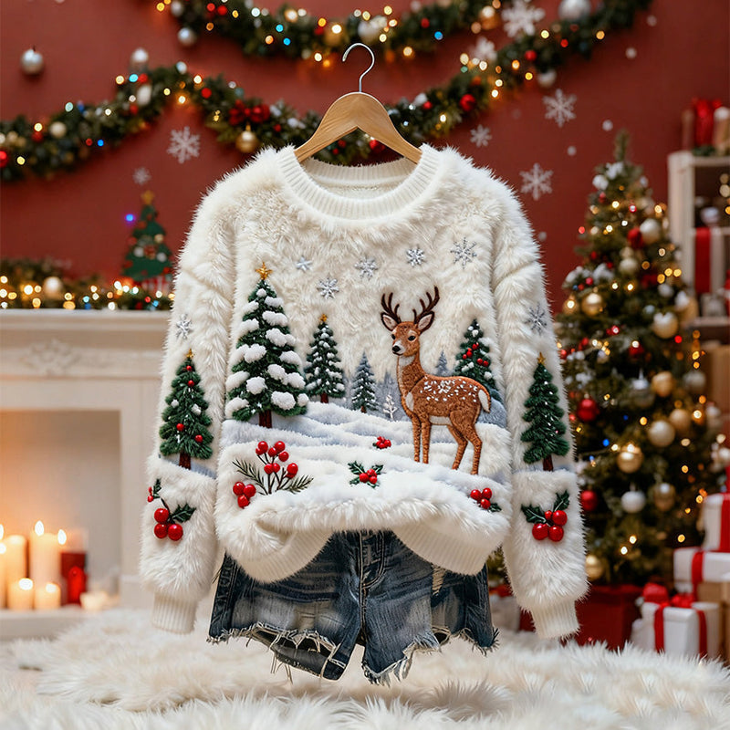 Cotton Sweater with Christmas Deer