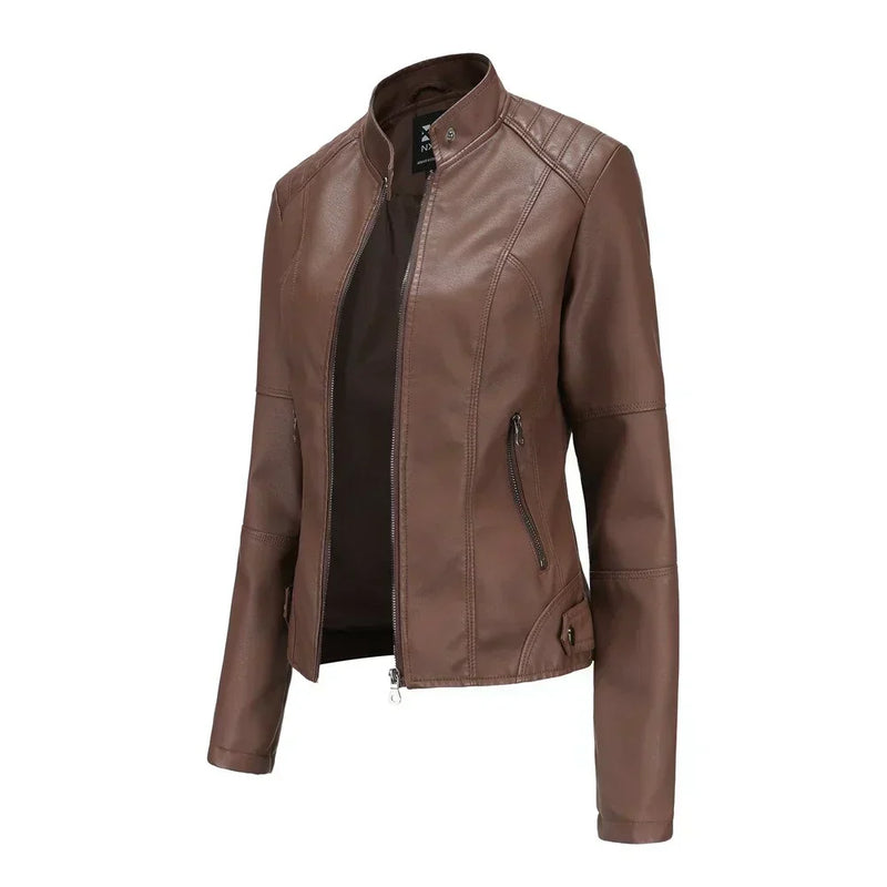 Ladies leather jacket with Mao