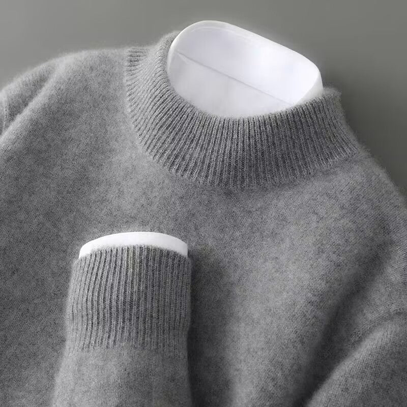 Cashmere Mock Neck Sweater with Classic Ribbed Detailing in Cream