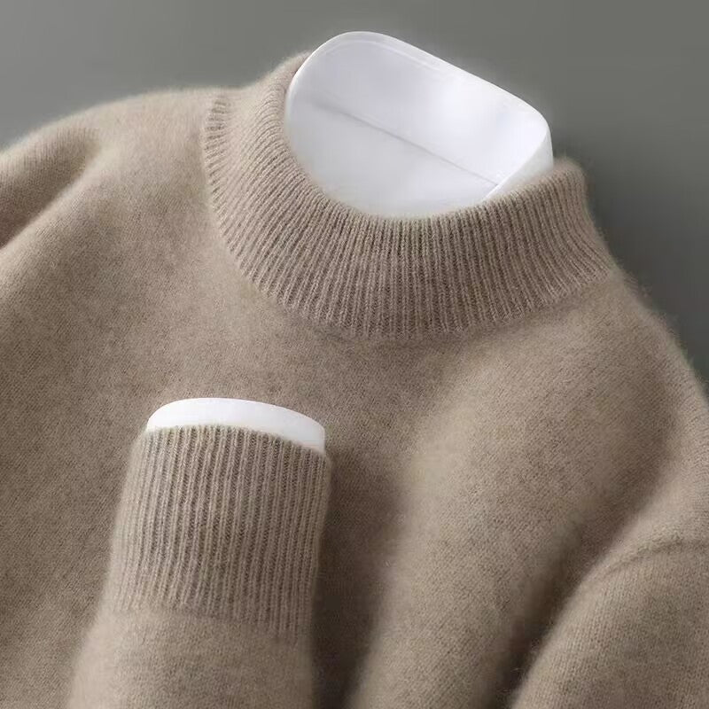 Cashmere Mock Neck Sweater with Classic Ribbed Detailing in Cream