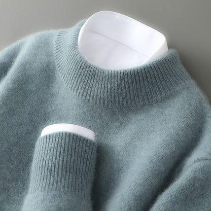 Cashmere Mock Neck Sweater with Classic Ribbed Detailing in Cream