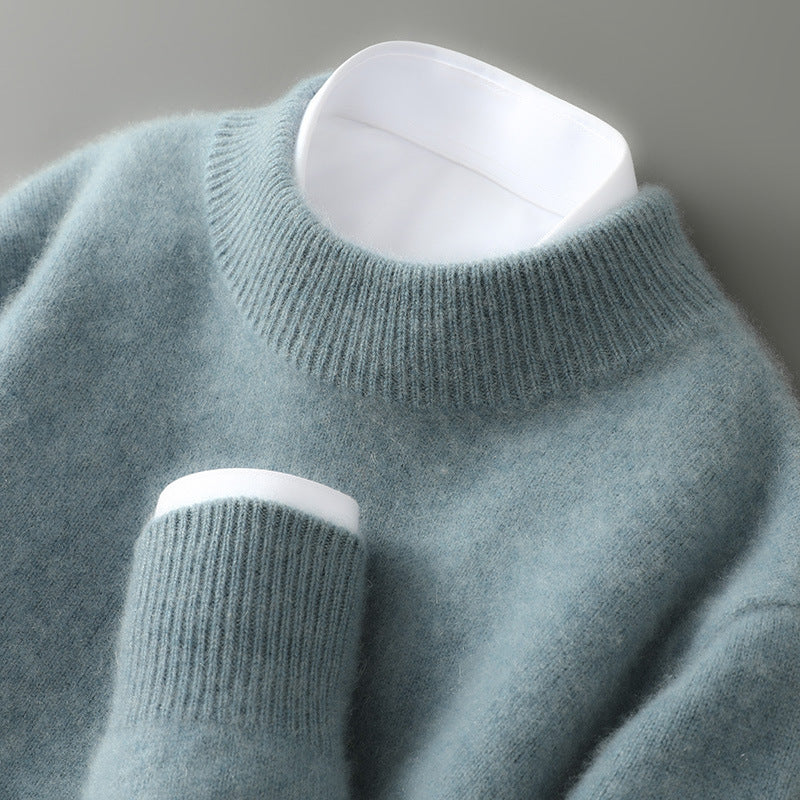 Cashmere Mock Neck Sweater with Classic Ribbed Detailing in Cream