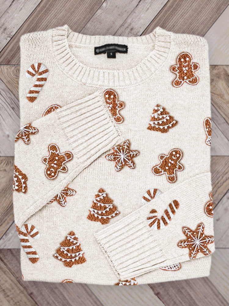 Cotton Sweater with Gingerbread Pattern
