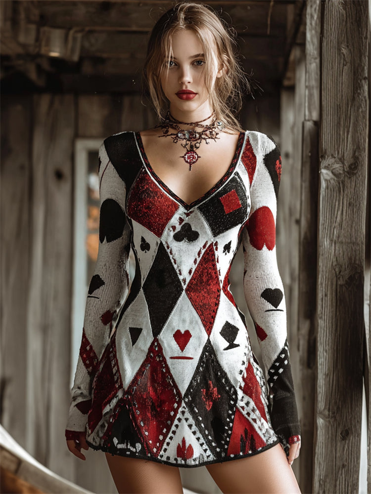 Cotton Sweater with Playing Card Argyle and Stud Details