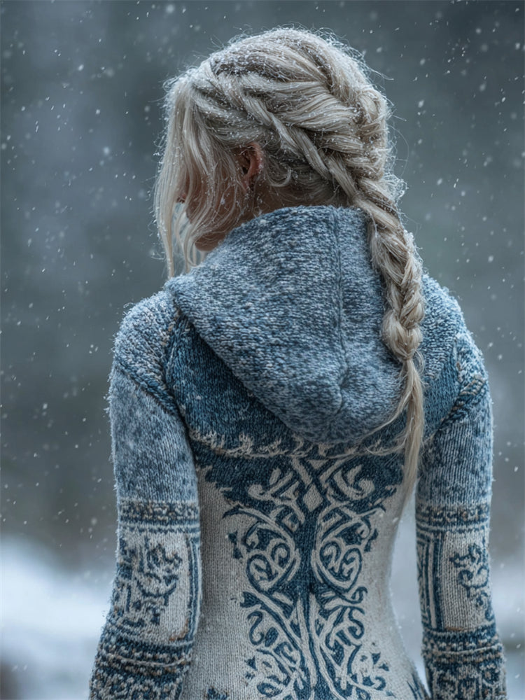 Cotton Sweater Hoodie with Snowflake Design